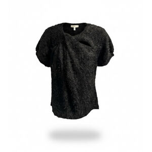 Entro Fuzzy Sweater Black Short Sleeve Twist Front Cutout Soft Knit Small